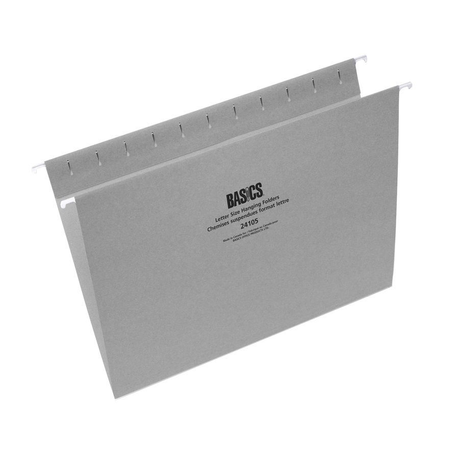 Basics&reg; Coloured Hanging Folders Letter Grey 25/box