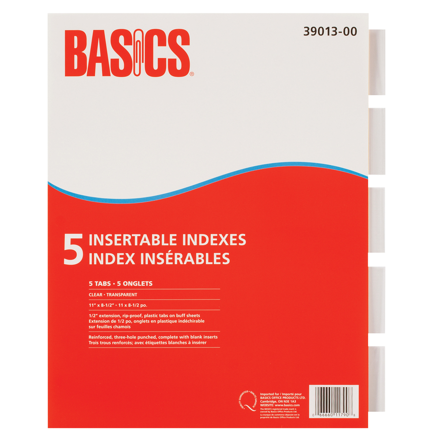 Intercalaires ins&eacute;rables de Basics, 5 onglets, transparent