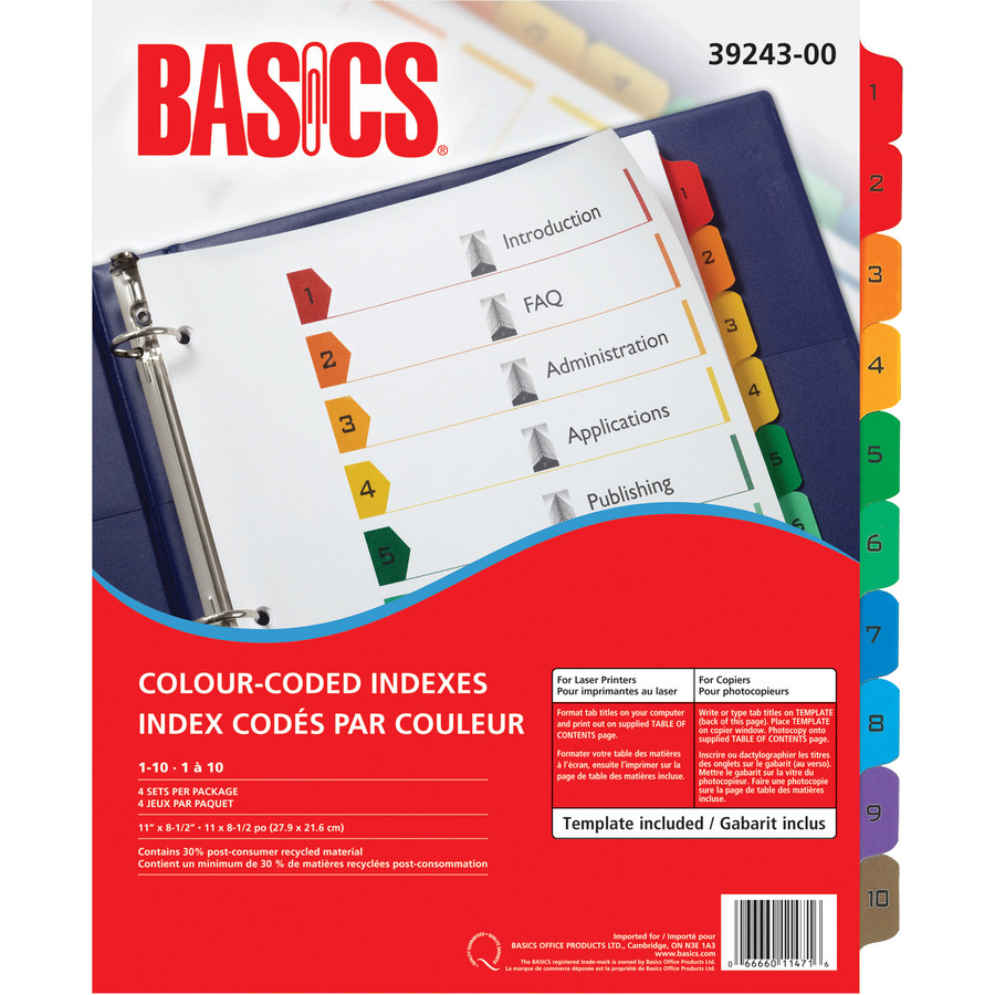 Index Cod&eacute;s par Couleur de Basics, 1-10, 4/pqt