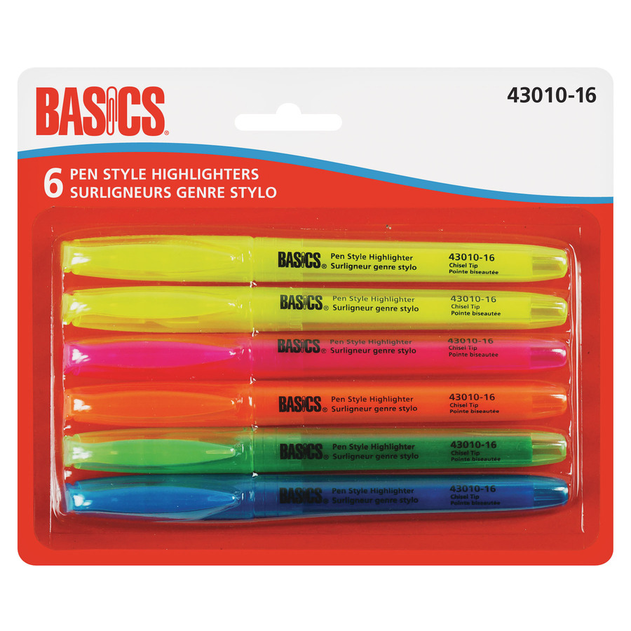 Surligneurs genre stylo de Basics, couleurs assorties, 6/pkg