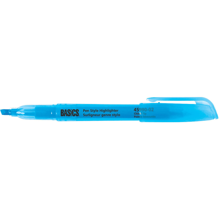 Surligneurs genre stylo de Basics, bleu, 12/bte