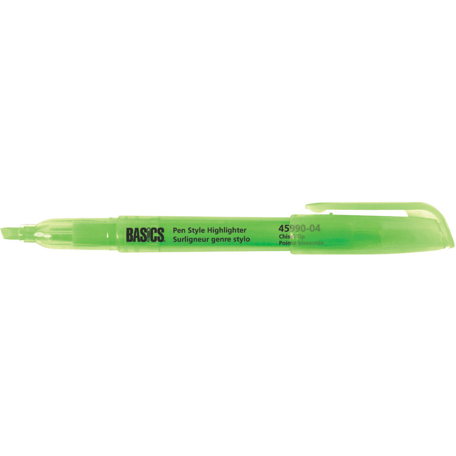 Surligneurs genre stylo de Basics, vert, 12/bte