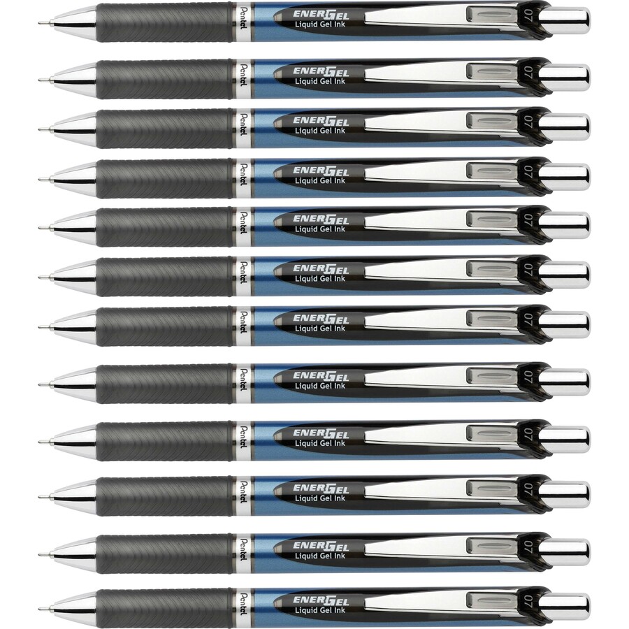 Pentel EnerGel Retractable Liquid Gel Pens Medium Point 0.7 mm Silver  Barrel Black Ink Pack Of 12 - Office Depot