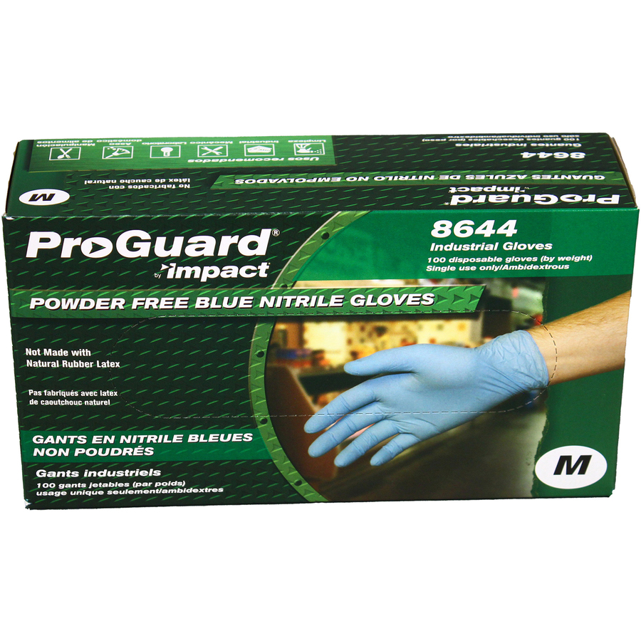ProGuard PF Nitrile General Purpose Gloves - Medium Size - Unisex - Nitrile - Blue - Ambidextrous, Puncture Resistant, Disposable, Powder-free, Allergen-free, Beaded Cuff, Comfortable, Textured Grip - For Chemical, Laboratory Application, Food Handling, G