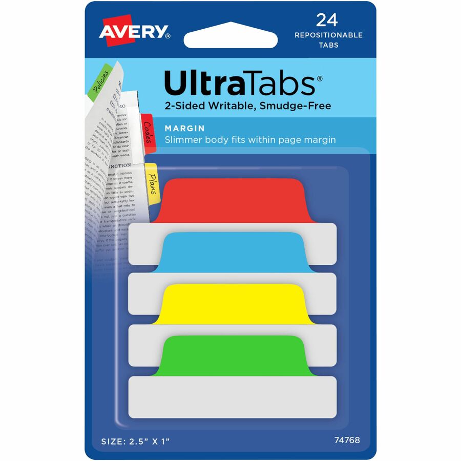 Avery® Self-Adhesive Index Tabs with Printable Inserts, 2 Width