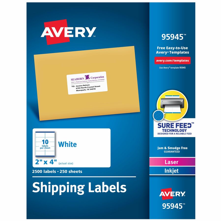 250/Pack White EcoFriendly Laser/Inkjet Shipping Labels 2 x 4
