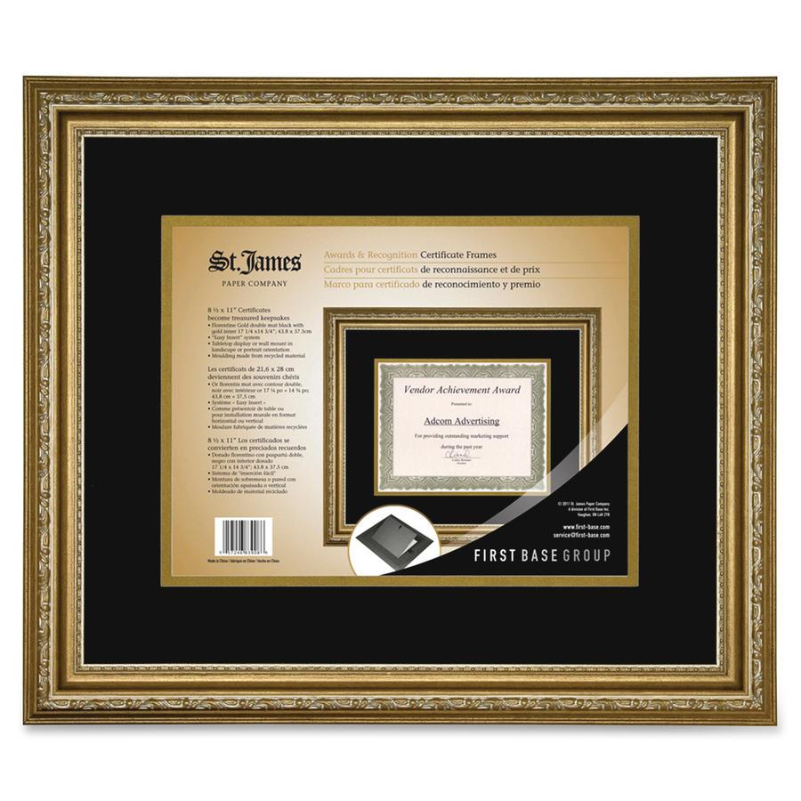 St. James&reg; Awards & Certificate Frame. Florentine Gold Double Mat