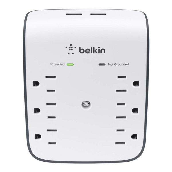 Belkin Wall Mount 6-Outlet Surge Protector - with 2 USB Charging Ports (BSV602TT)