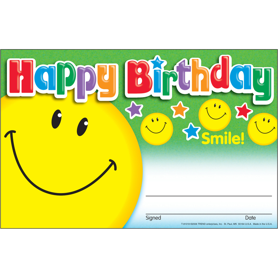 Tep Trend Happy Birthday Smile Recognition Awards Happy Birthday 8 50 X 5 50 Multicolor 30 Pack Office Supply Hut