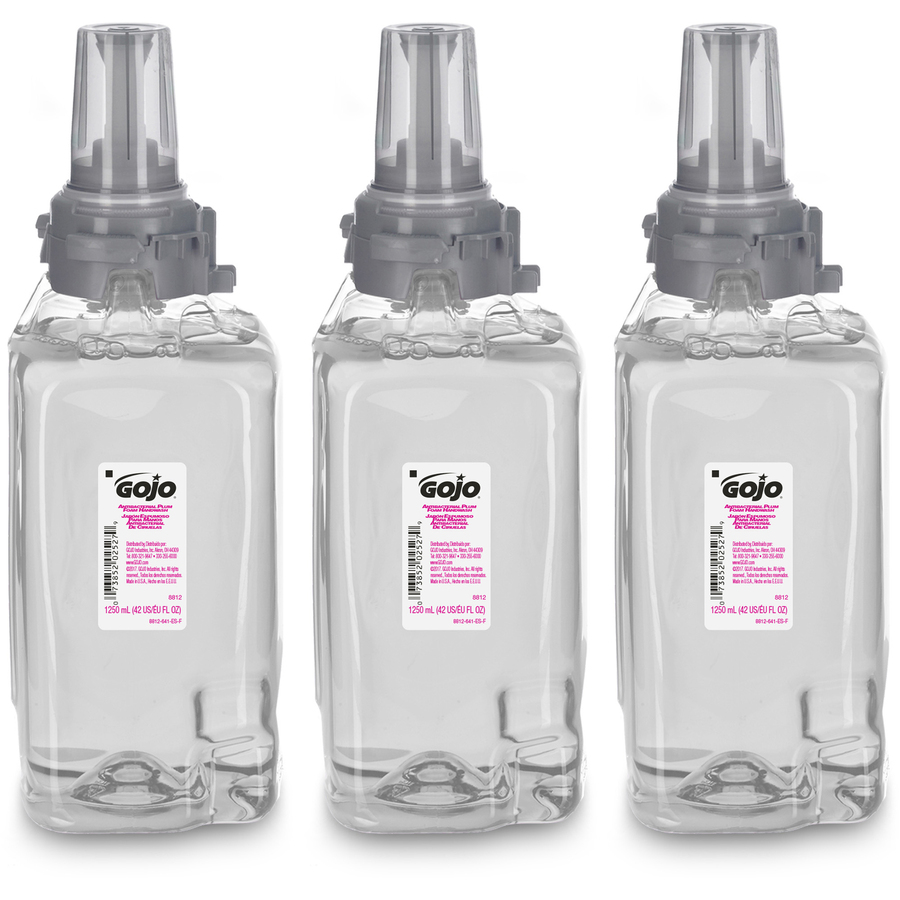 Gojo Antibacterial Foam Handwash, Refill, Plum, 1250ml Refill, 3/Carton