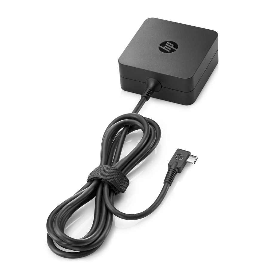 HP 45W USB-C G2 power adapter with USB-C connector and 1-year warranty