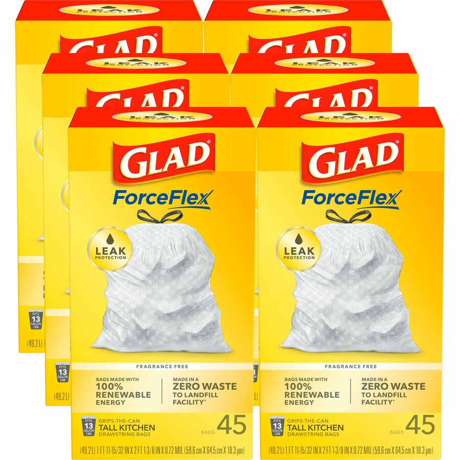 Glad ForceFlex Tall Kitchen Drawstring Trash Bags 13 gal Capacity