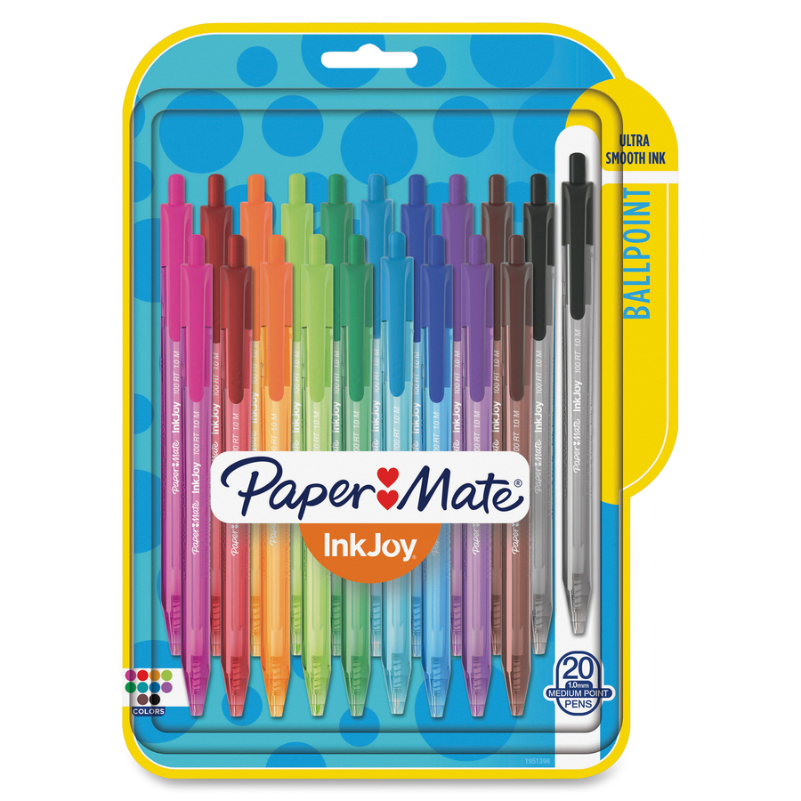 Assorted Ink Medium Point Paper Mate InkJoy 100RT Retractable Pens 8 Pack 