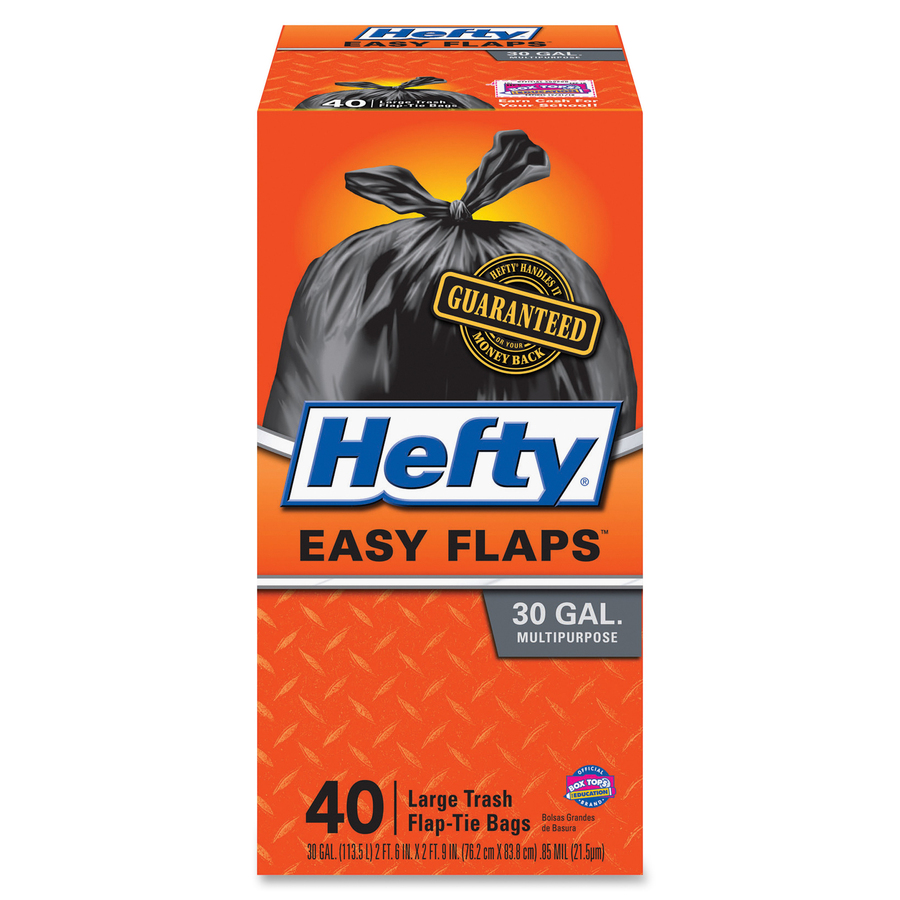 Hefty Easy Flaps Trash Bags, 30gal, Black