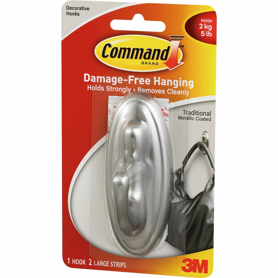 Command Traditional Hook - Large - 5 lb (2.27 kg) Capacity - for  Decoration, Indoor - Plastic - Metallic Silver - 1 / Pack - Kopy Kat Office