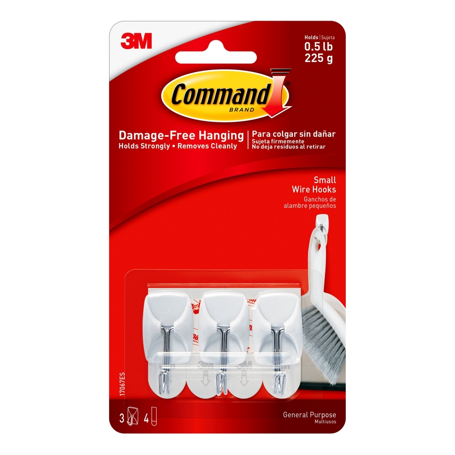 Command Small Wire Hooks, 0.5lb Capacity - 3 Hooks, 6 Strips/Pack 