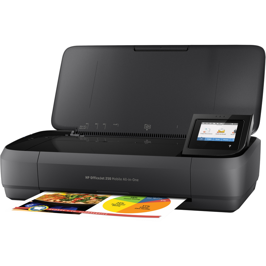 HP Officejet 250 Wireless Inkjet Multifunction Printer-Color-Copier/Scanner-20 ppm Mono/19 ppm Color Print-4800x1200 Print-Manual Duplex Print-500 Pages Monthly-50 sheets Input-Color Scanner-600 Optical Scan-Wireless LAN