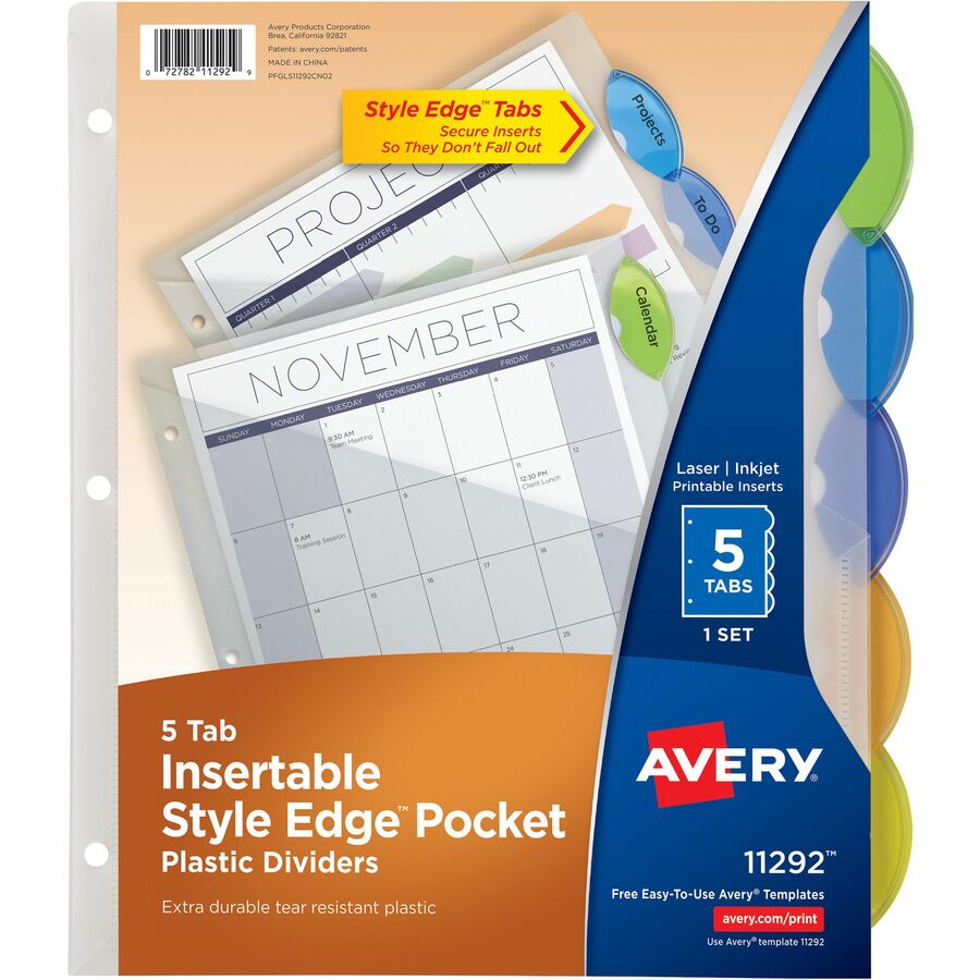 Avery AVE75243 Binder Pockets, 3-Hole Punched, 9 1/4 x 11, Clear, 5/Pack 