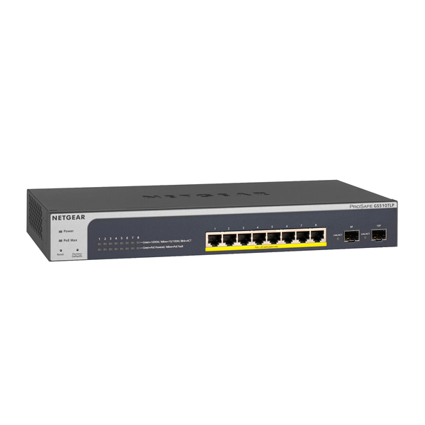 NETGEAR (GS510TLP-100NAS) ProSAFE 8-Port PoE+ Gigabit Smart Managed Switch with 2 SFP Ports