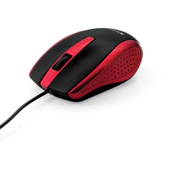 Mouse, Optical, Corded, f/PCs & Macs, Red/Black