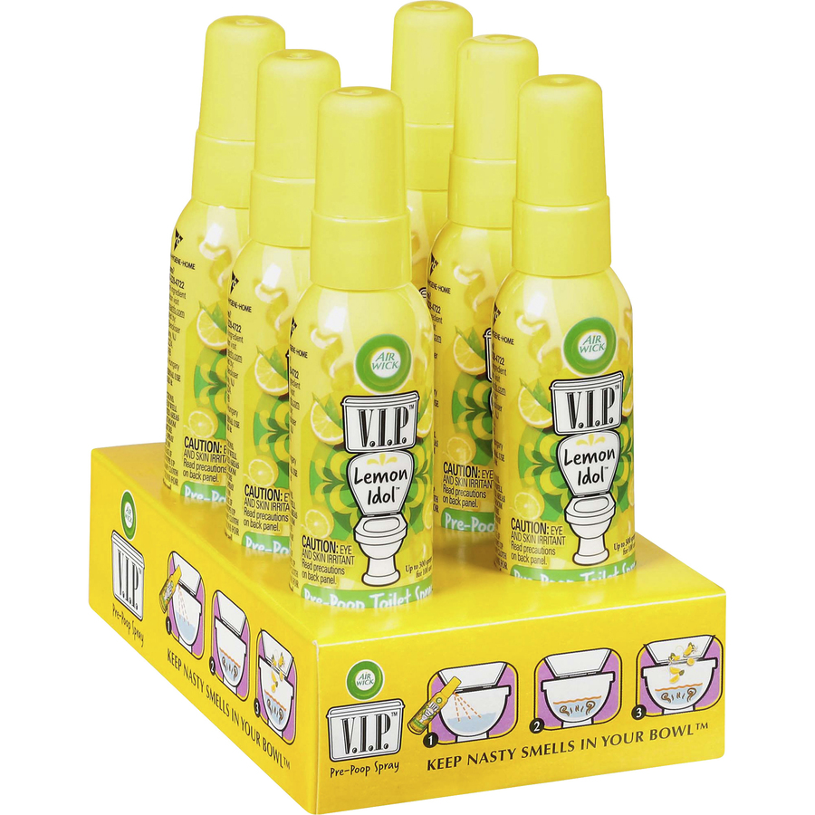 Air Wick V.I.P. Pre-Poop Spray - Spray - 1.9 fl oz (0.1 quart) - Lemon Idol  - 6 / Carton - Galloway Office Supply