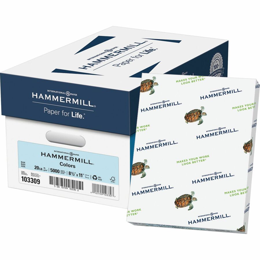 Hammermill Colors Recycled Copy Paper - Blue - Legal - 8 1/2 x 14 - 20 lb  Basis Weight - Smooth - 500 / Ream - Sustainable Forestry Initiative (SFI)  - Jam-free - Blue - Filo CleanTech