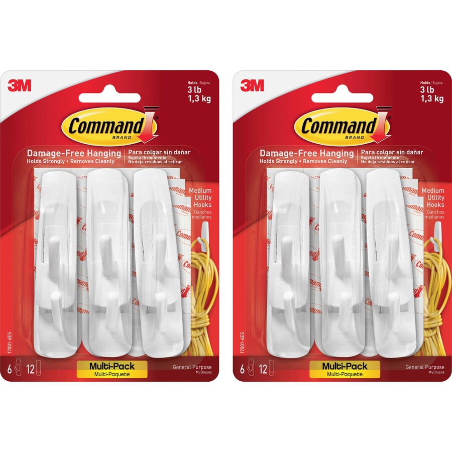 Command Medium Utility Hooks with Adhesive Strips - 3 lb (1.36 kg