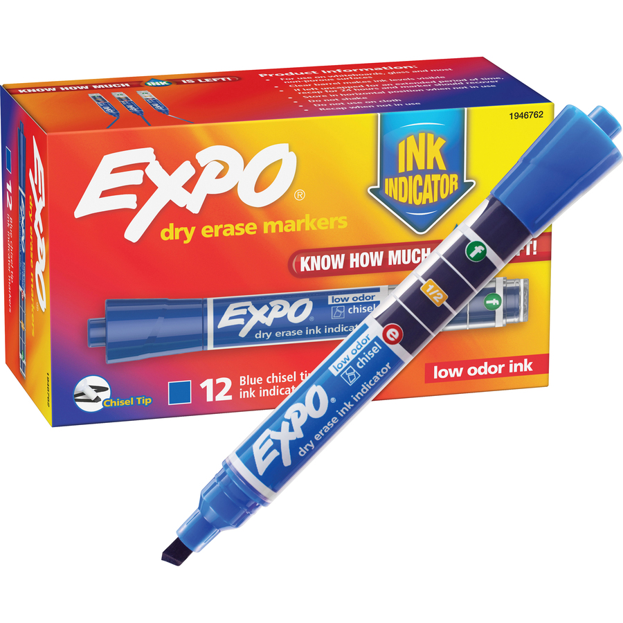 Black Chisel Tip 2 Pack EXPO Dry Erase Markers with Ink Indicator.