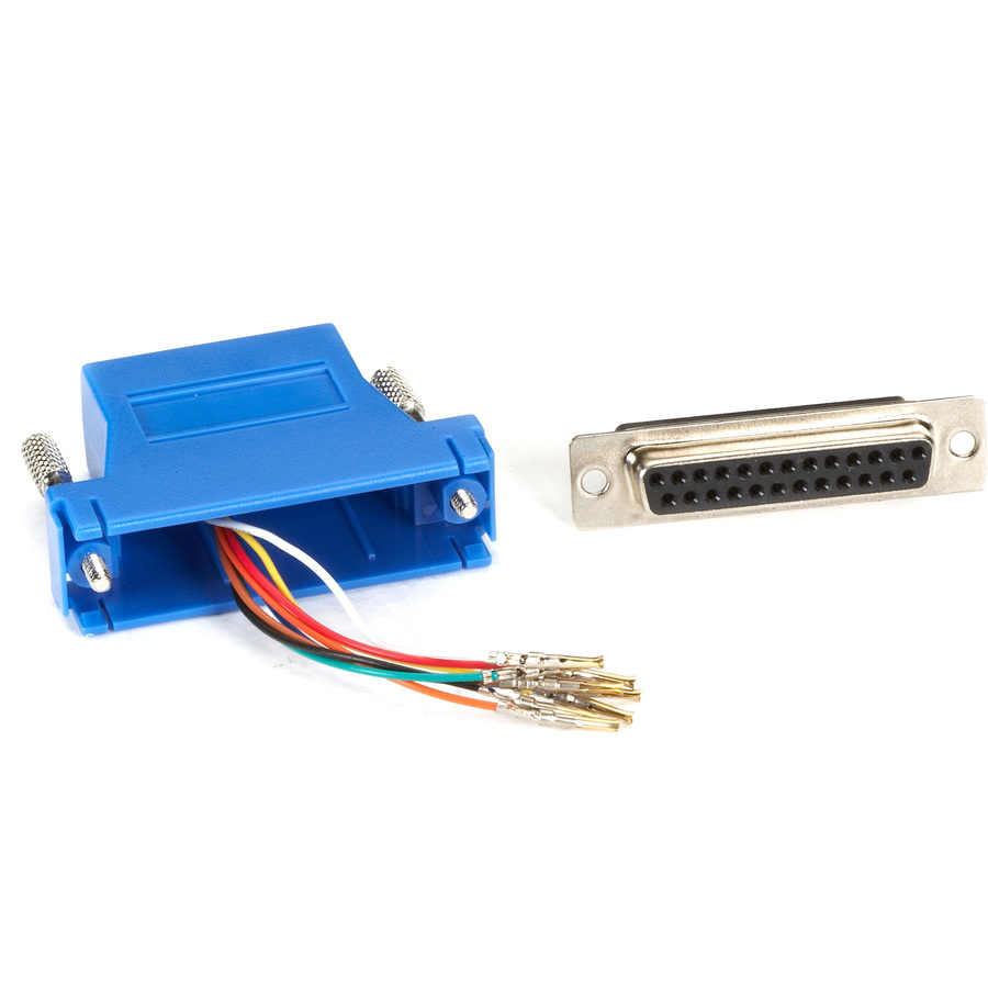 Black Box modular adapter kit with thumbscrews, DB25 female to RJ45 female, blue