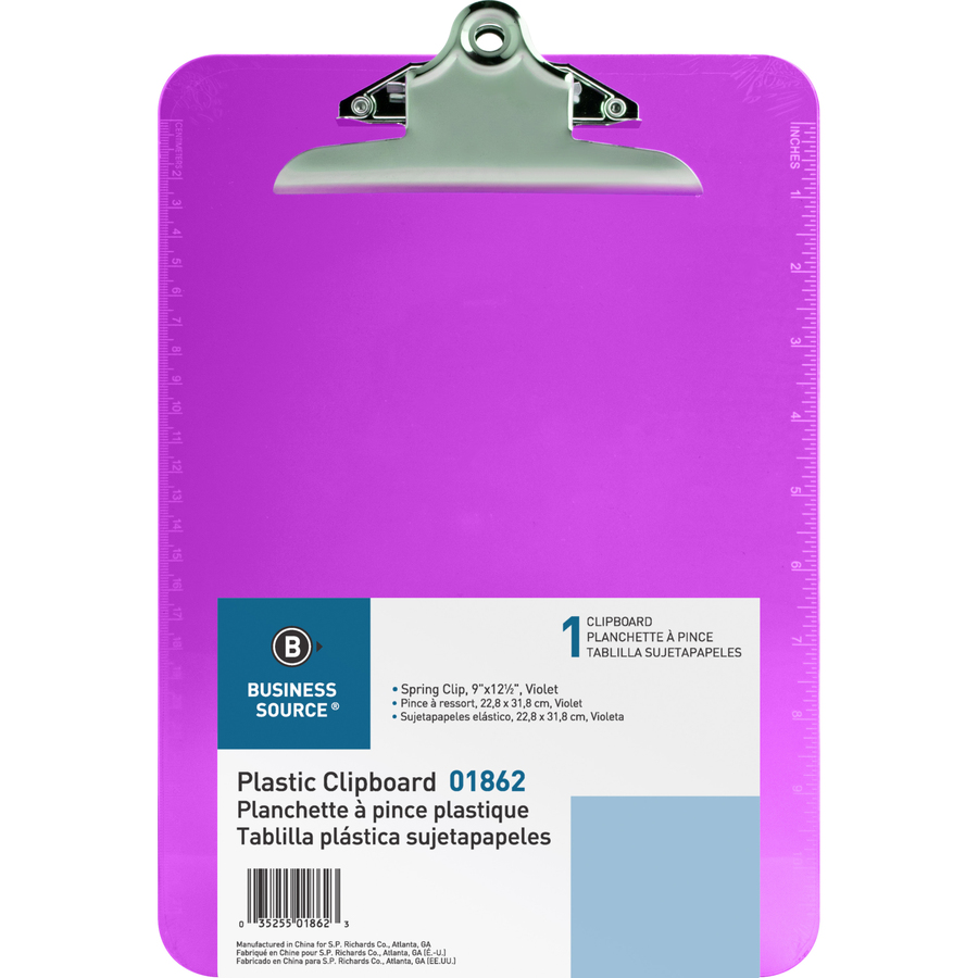 Business Source Plastic Clipboard 9 X 12 1 2 Spring Clip Violet 1 Each Perfect Output Llc Dba Laserequipment