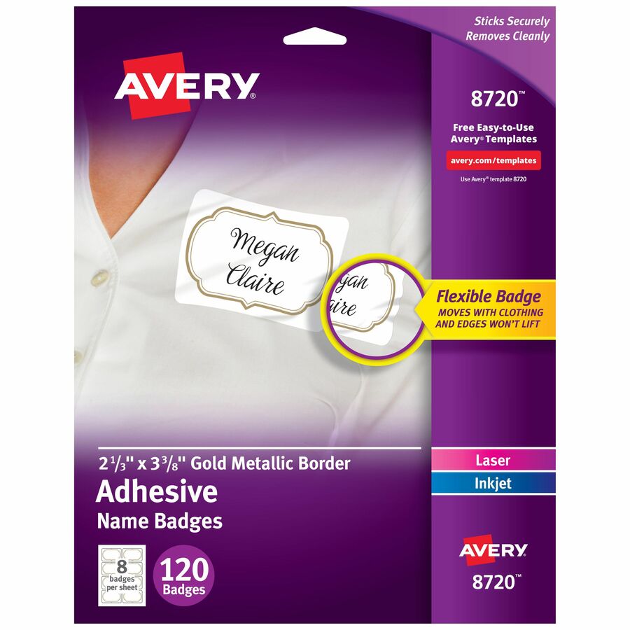 Avery Self Adhesive Removable Name Tag Labels Gold Metallic