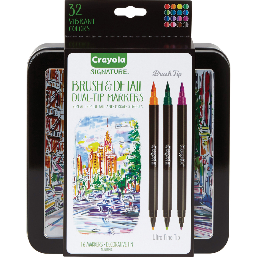 Crayola Brush & Detail Dual Tip Markers - Ultra Fine Marker Point - Brush  Marker Point Style - 16 / Set - Filo CleanTech