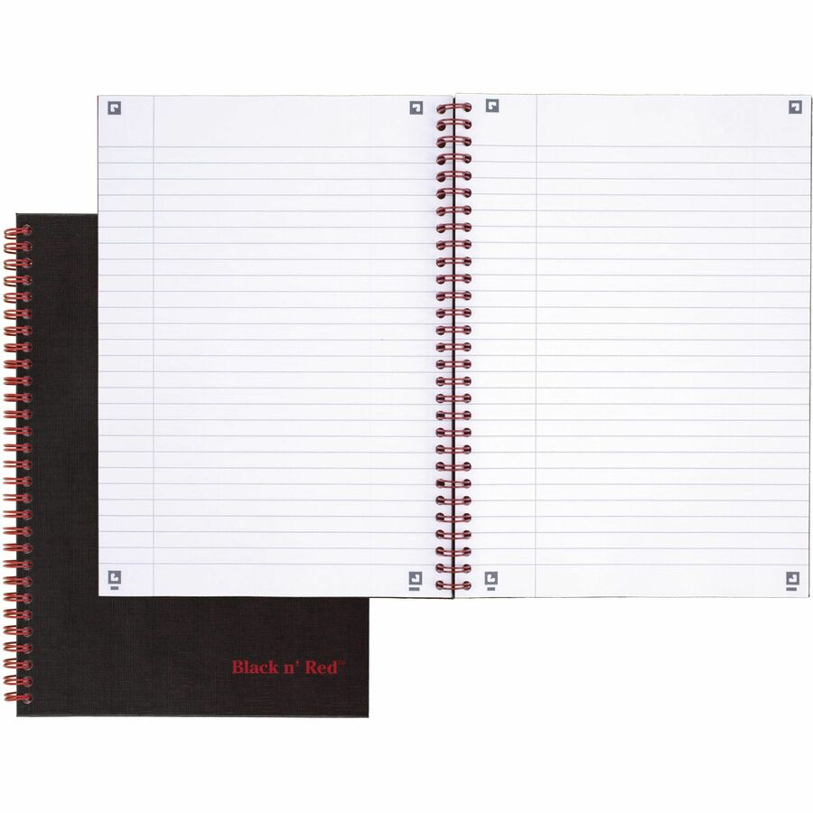 Black n' Red Hardcover Business - 70 Sheets - Twin Wirebound - - Black/Red Cover - Resistant, Resistant, Hard Cover, Perforated, Foldable - 1 Each - Bluebird Office Supplies