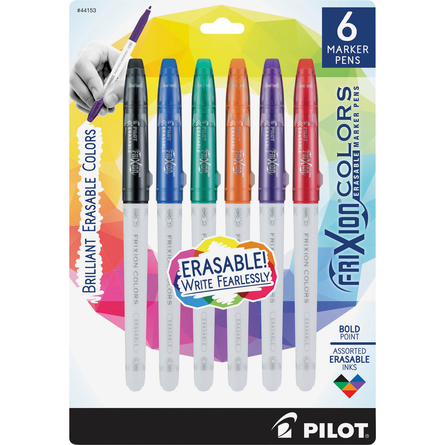 Pilot FriXion Colors Erasable Stick Marker Pen, 2.5 mm, Assorted Ink, White Barrel, 6-Pack