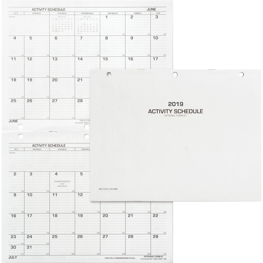 UCR5453729 Unicor 7540015453729, Activity Schedule, 9 X 11, 2019, 10/Pack