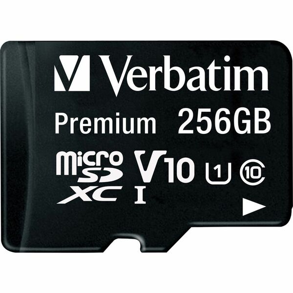 256GB Premium microSDXC Memory Card with Adapter, UHS-I V10 U1 Class 10 Anyone trying to increase storage space without sacrificing performance will benefit from Verbatim?s Premium microSDXC* memory cards. The cards have a UHS-I interface and a U1 class s
