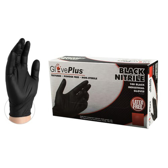 GlovePlus Black Nitrile Industrial Latex Free Disposable Gloves (Case ...