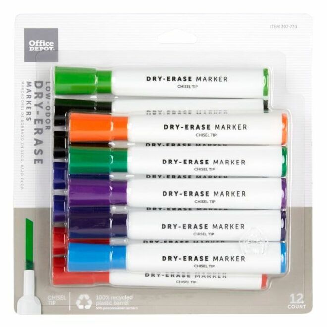 Office Depot® Brand LowOdor DryErase Markers, Chisel Point, 100