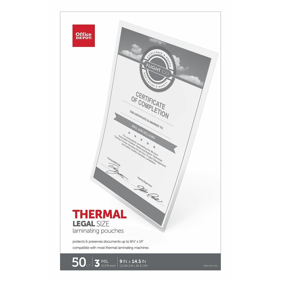 Office Depot® Brand Laminating Pouches, Legal Size, 3 Mil, 9" x 14.5