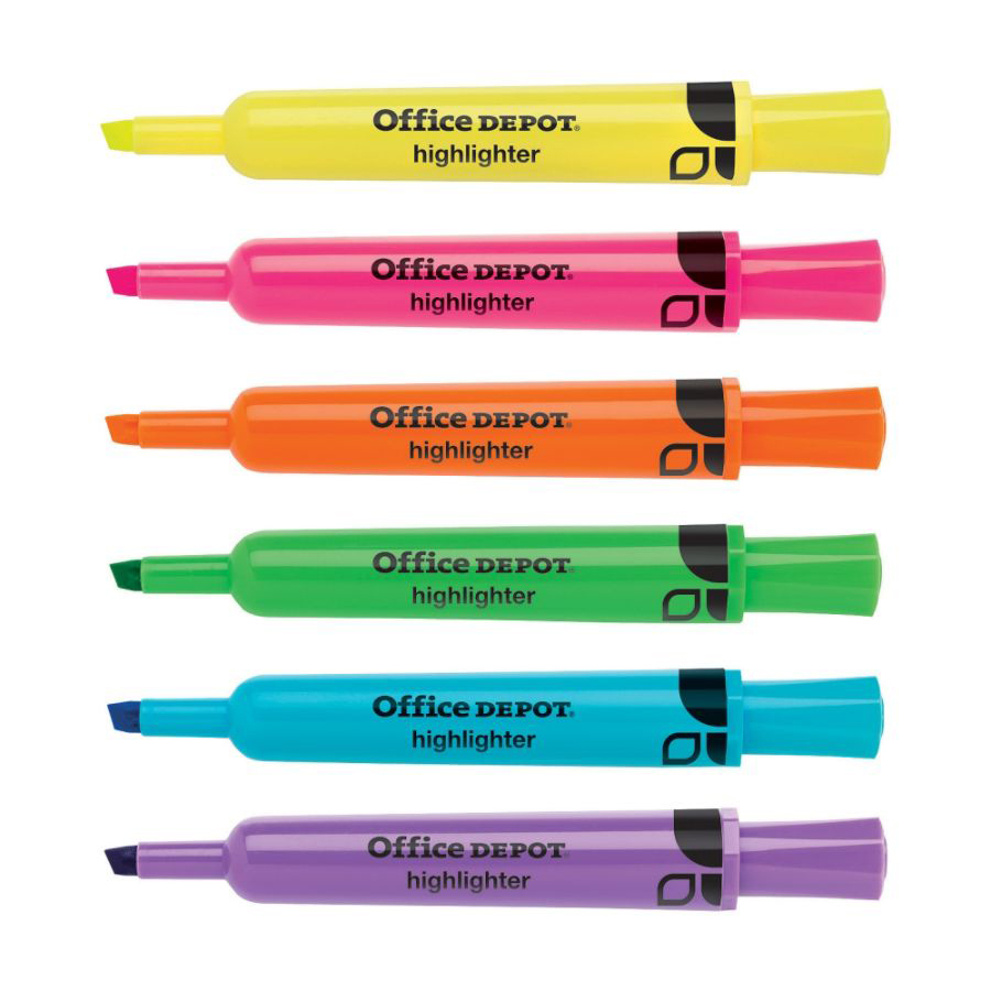 Office Depot Highlighters, Chisel-Point, Assorted Colors, Pack Of 24 ...