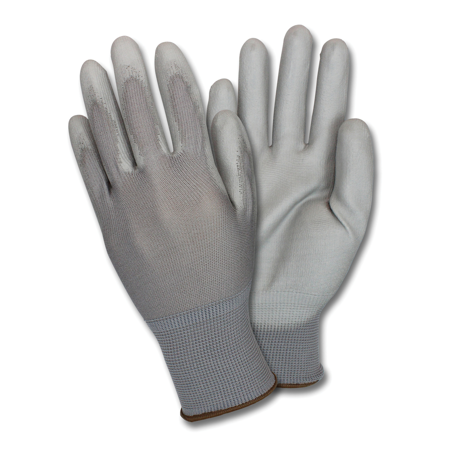 GlovBE 12 Pairs Polyester Work Gloves, Polyurethane (PU) Coated, Grey/Black