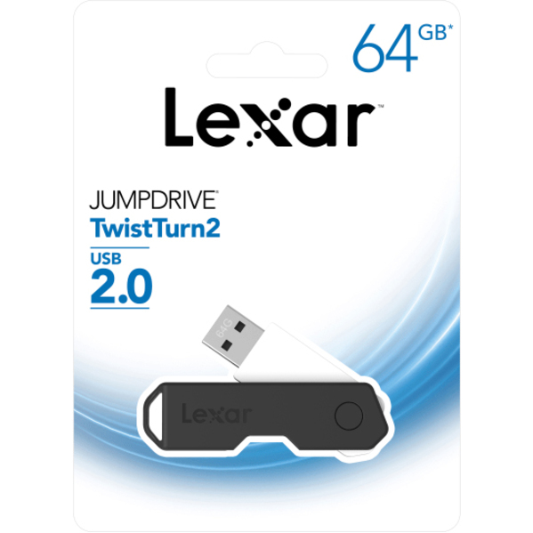 Lexar 64 GB TwistTurn2 black USB 2.0 flash drive with swivel capless design