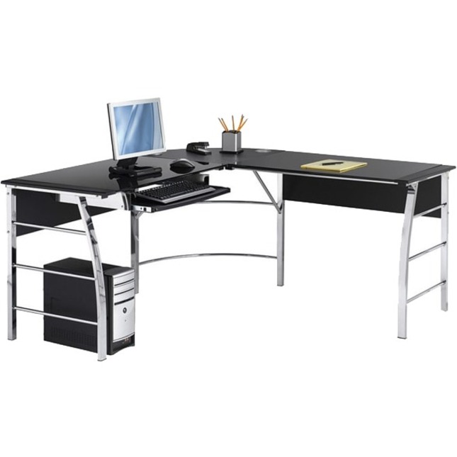 Realspace® Mezza 62"W LShape Corner Desk, Black/Chrome Corner & L