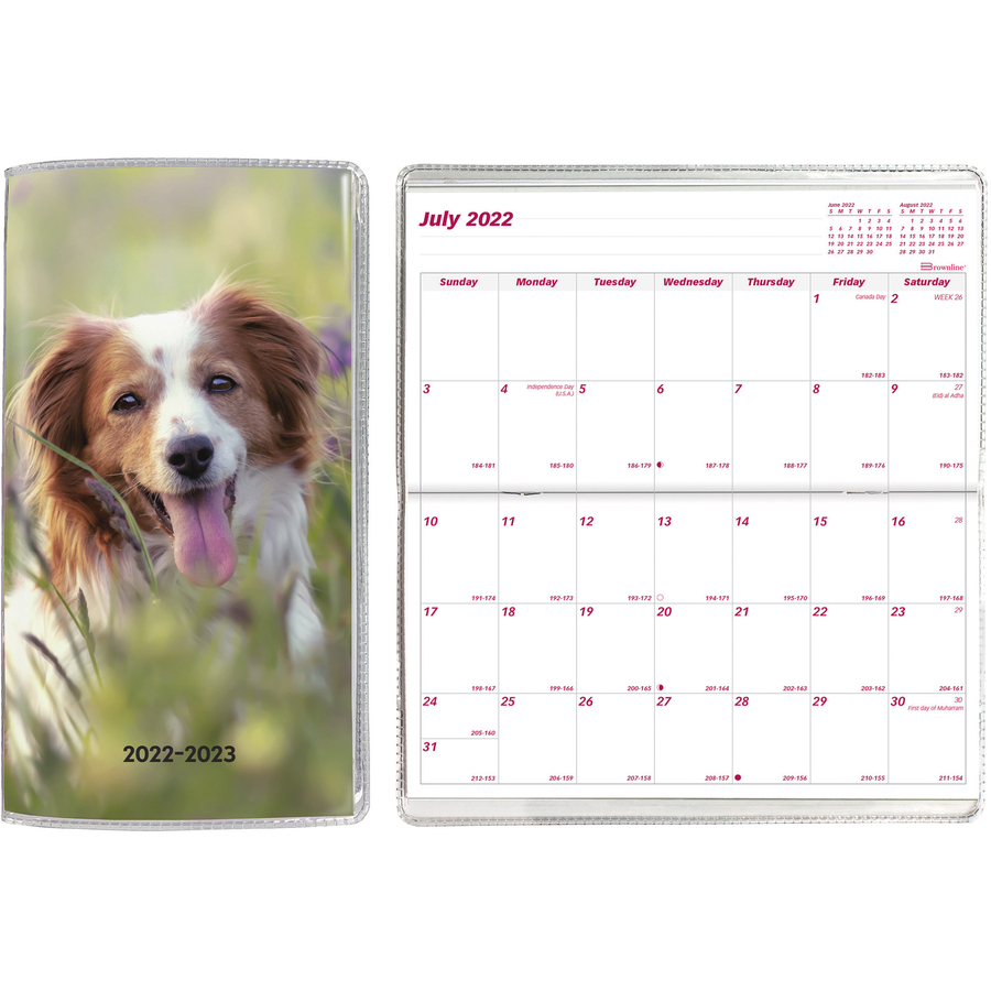 Brownline Dog Cover Pocket Planner - Monthly - 18 Month - July 2022 -  December 2023 - Twin Wire - Pink - Vinyl - 6.5 Height X 3.5 Width -  Reference Calendar, Pocket, Reminder Section, Compact, Notes Area - 1 Each
