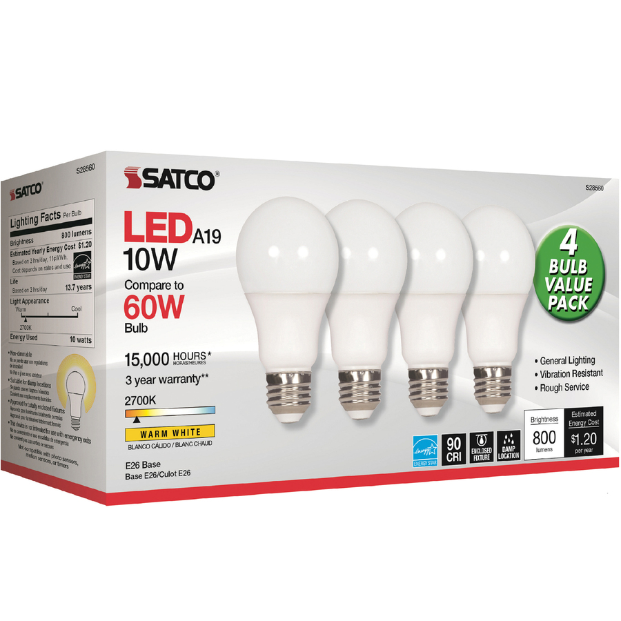 Satco 10W A19 LED 2700K Frosted Bulbs - Light Bulbs & Tubes | Satco ...