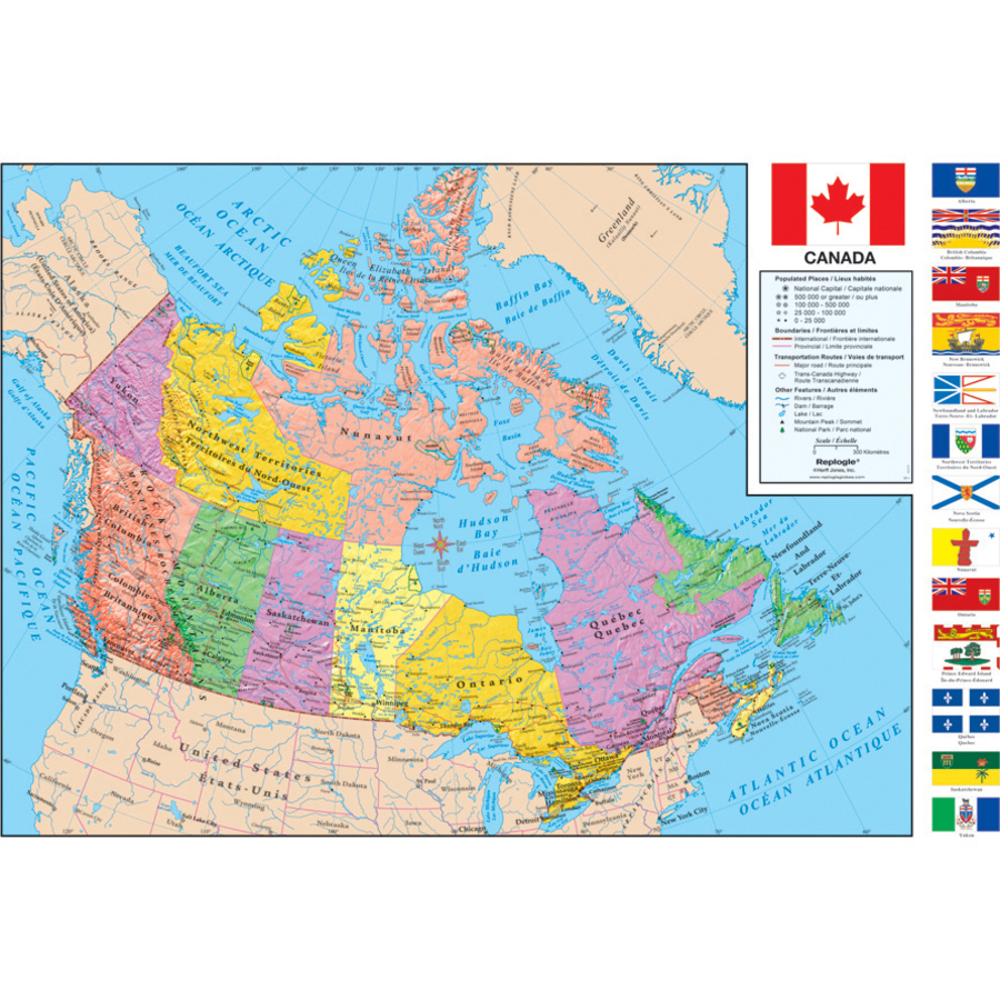 Carte g&eacute;opolitique du Canada - Replogle Globes