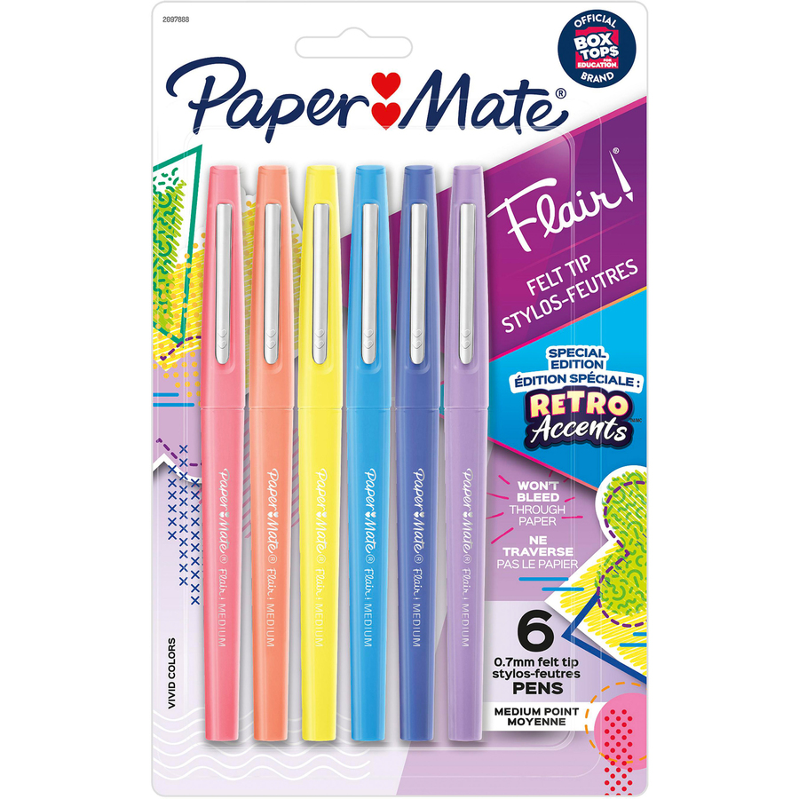 was Op de een of andere manier Bij naam Paper Mate Flair Medium Point Pens - Medium Pen Point - Yellow, Sky Blue,  Lilac, Blueberry Bubble Gum, Papaya, Guava Water Based Ink - 6 / Pack -  Direct Office Buys