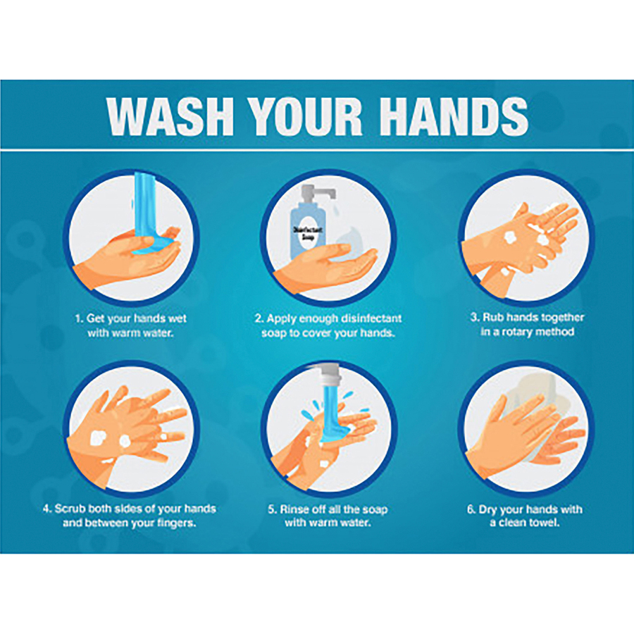 Lorell WASH YOUR HANDS 6 Steps Sign 1 Each WASH YOUR HANDS 6 Steps 