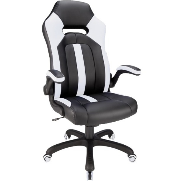 Realspace® Bonded Leather HighBack Gaming Chair, White/Black Gaming