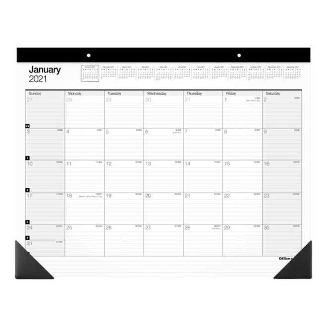 Office Depot Monthly Desk Pad Calendar, 22"x 17" , White, January To